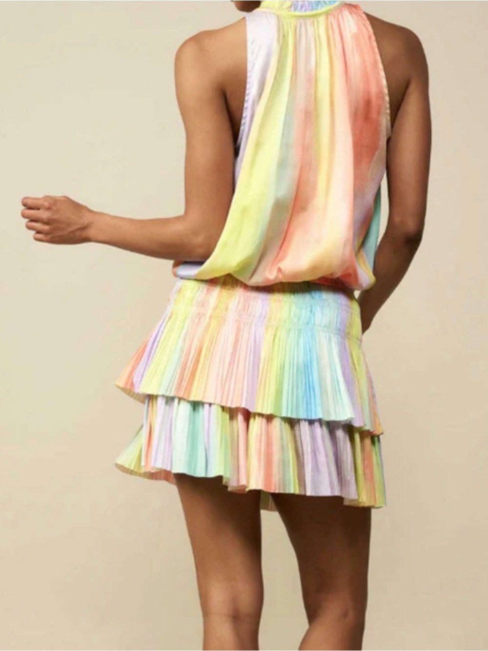 Current Air Cara Pleated Mini Dress Pastel Rainbow Colorful Size Medium Swing - Picture 2 of 16